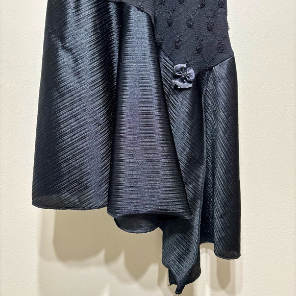 Vintage 90s Y2K Satin Cocktail Asymmetrical Hem Rosette Mini Tank Dress Black - Picture 4 of 8